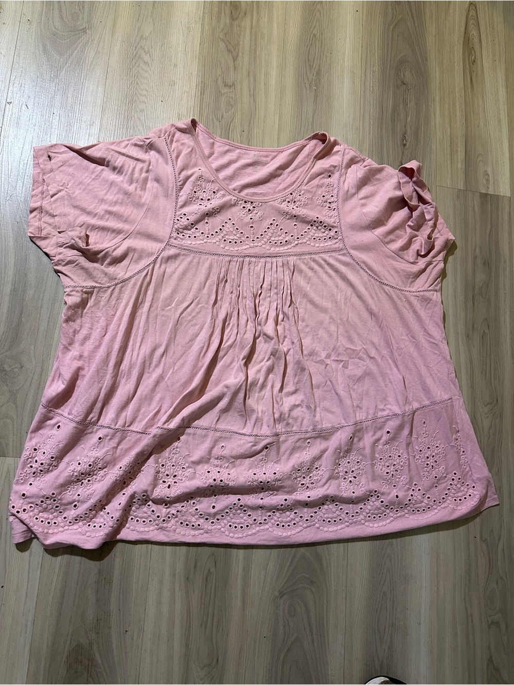 Eyelet Yoke Pink Short Sleeve Tunic Top